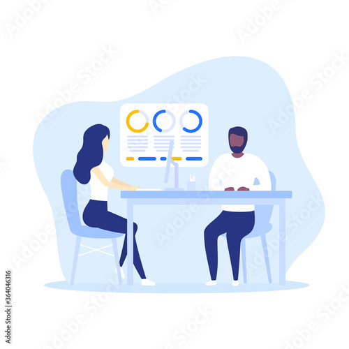 financial advisor, business analyst, woman working with financial data, vector