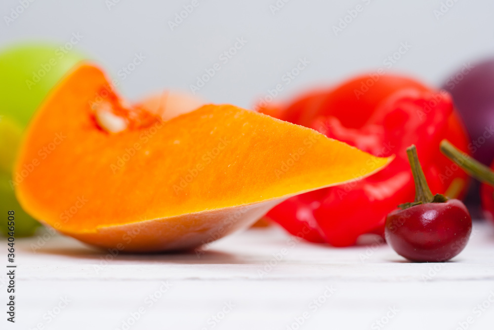 fruits and vegetables on white wood table fruits and vegetables on white wood table