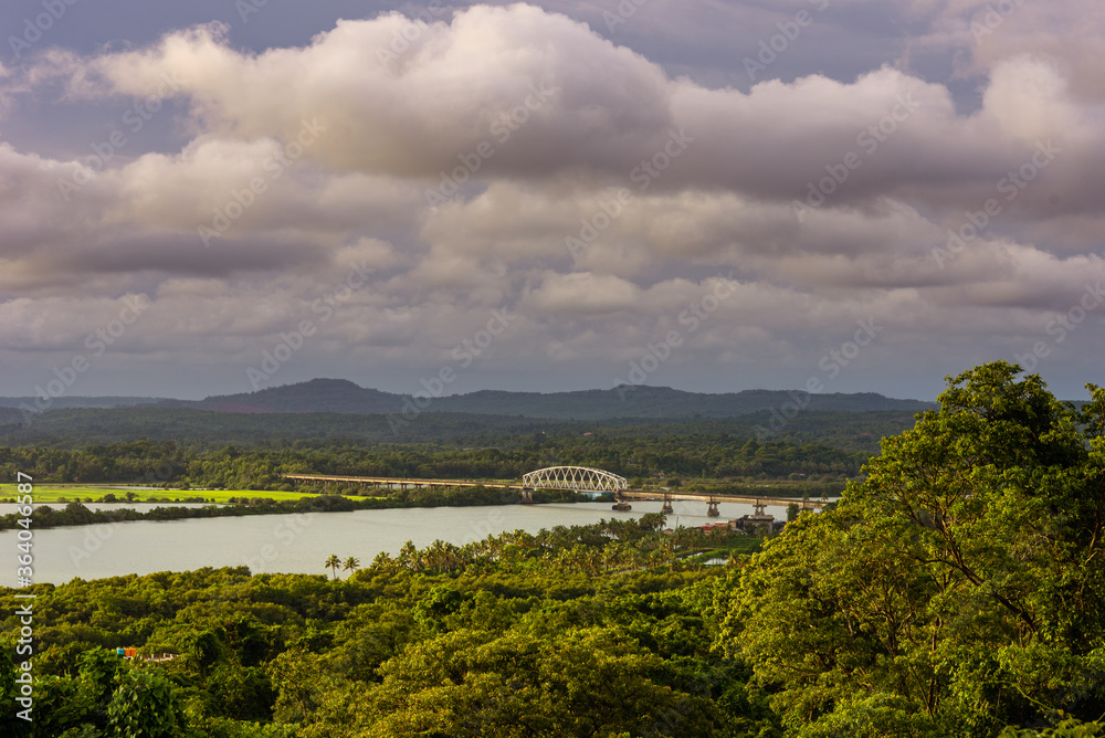 Aeriel view of tropical Landcsape in Goa, India with ancient catholic churches in the foreground Aeriel view of tropical Landcsape in Goa, India with ancient catholic churches in the foreground