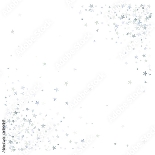 silver stars background, sparkling christmas lights confetti corner isolated on white. magic shining Flying stars glitter backdrop, sparkle vector border.