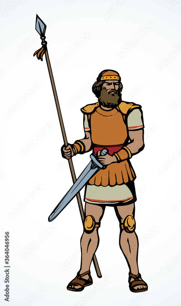 Knight with sword and spear. Vector drawing Knight with sword and spear. Vector drawing