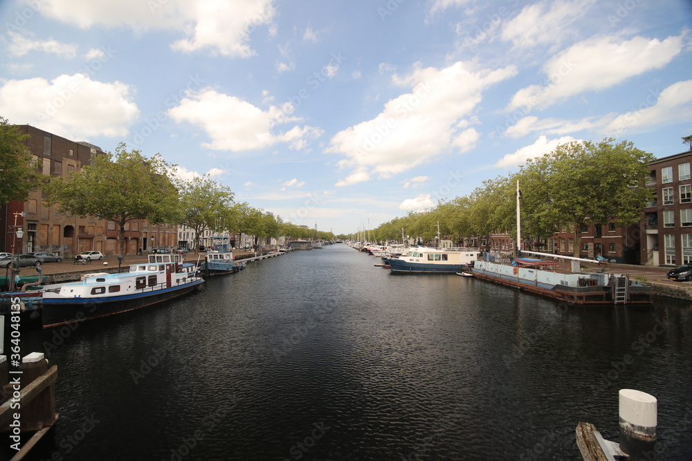Canal Vaartsche Rijn with canal houses in the city center of Utrecht in the Netherlands.