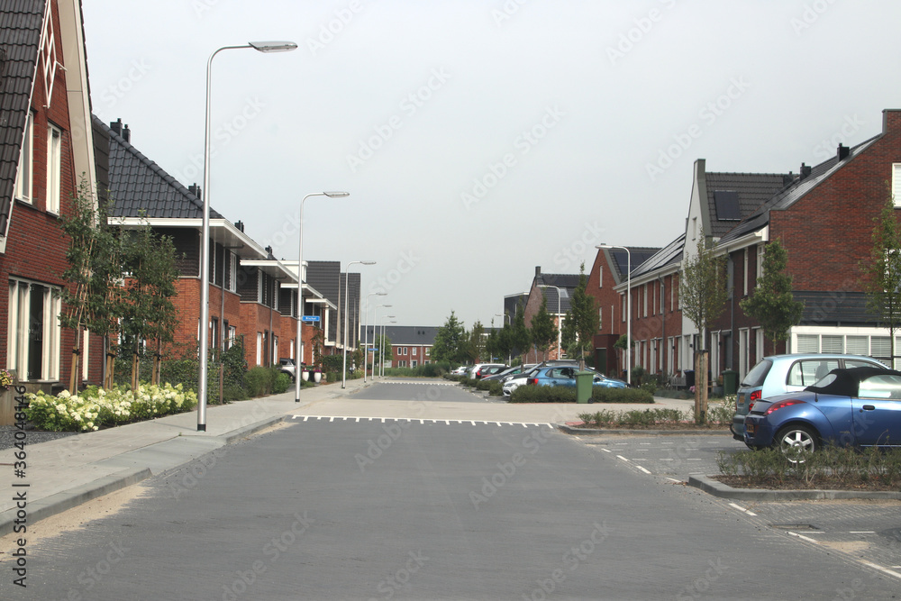 Street in the new-build district of Westergouwe near Gouda as an extension of the city.