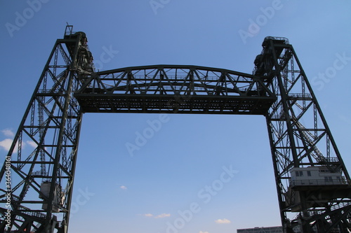 Open standing lift bridge called Hefbrug as a reminder of the trains that passed through Rotterdam on the Nieuwe Maas.