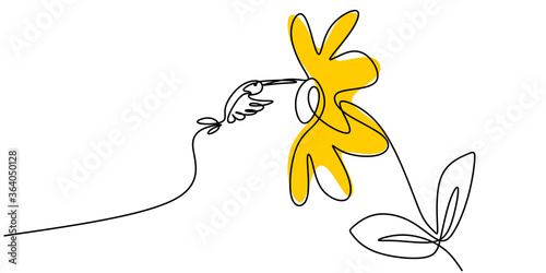 Continuous one line drawing of hummingbird minimalism drawing. Flying bird on flowers isolated on a white background. Avian national zoo park concept. Humming bird isolated vector illustration