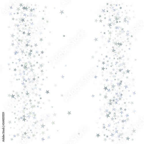 silver stars background, sparkling christmas lights confetti  isolated on white. magic shining Flying stars glitter backdrop, sparkle vector border.