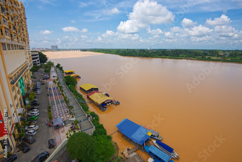 Panorama of several photos, the yellow river in Kota Bharu in Malaysia, a picturesque landscape