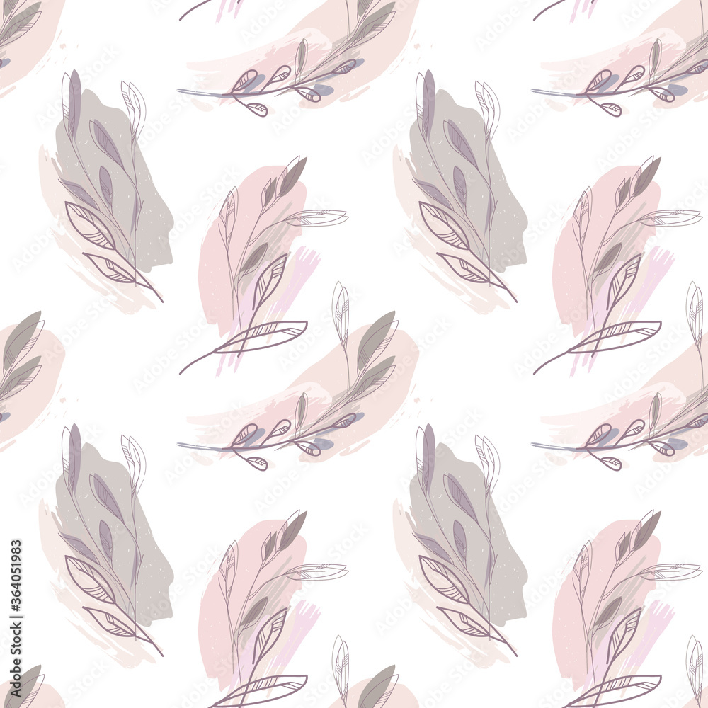 Nature Seamless Pattern. Floral Background with Hand Drawn Leaves. Nature Seamless Pattern. Floral Background with Hand Drawn Leaves.