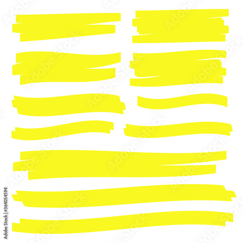 Yellow highlight marker lines. Highlighter strokes vector. Marker marks