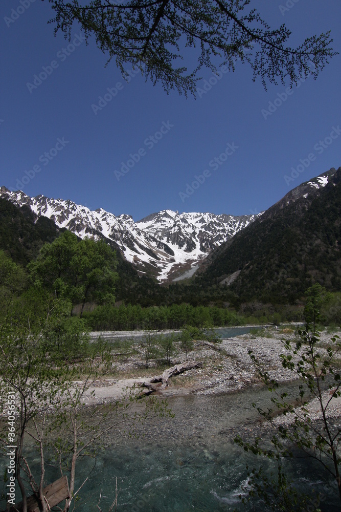 Japan North Alps and Azusa-river in spring