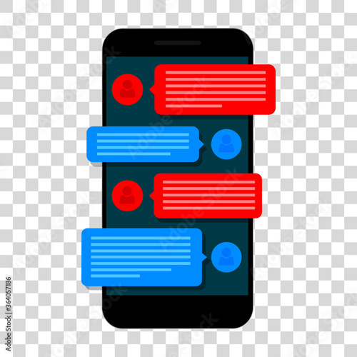 Chating and messaging concept. Smartphone isolated on transparent background. Social network concept. Vector illustration. Flat design.