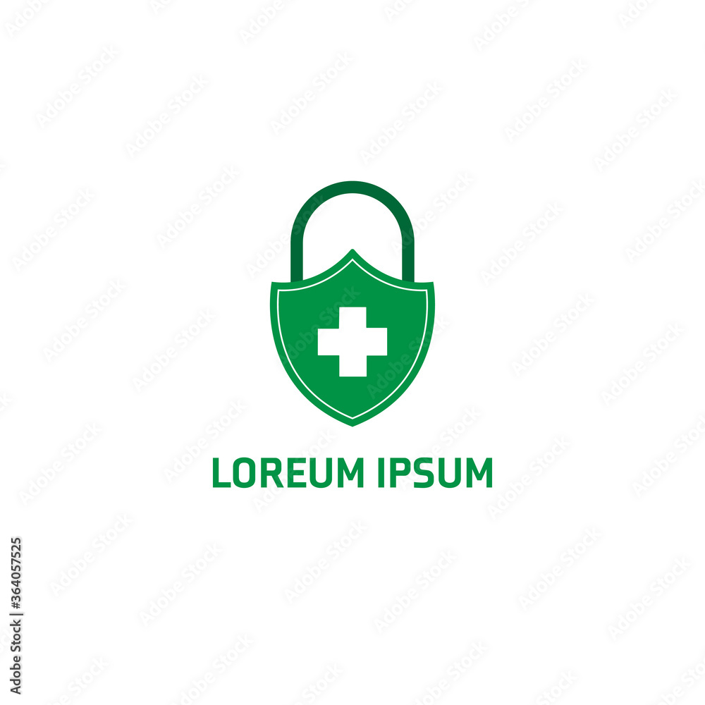 Green shield for protection logo and Protection of health. Green shield for protection logo and Protection of health.