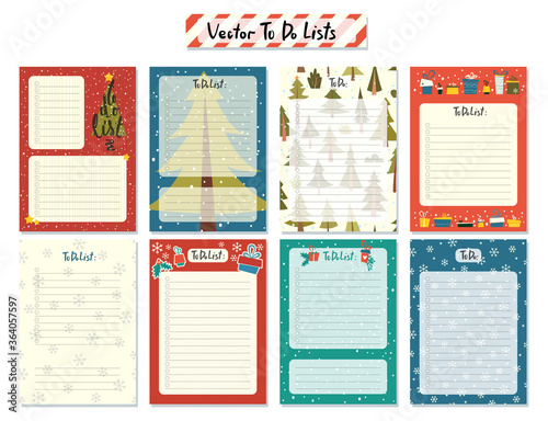 Winter to do lists vector templates. Cute christmas design.