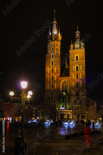Krakow, Poland - July 03, 2016: View Of The Main Square And Krakow Cloth Hall In The Night