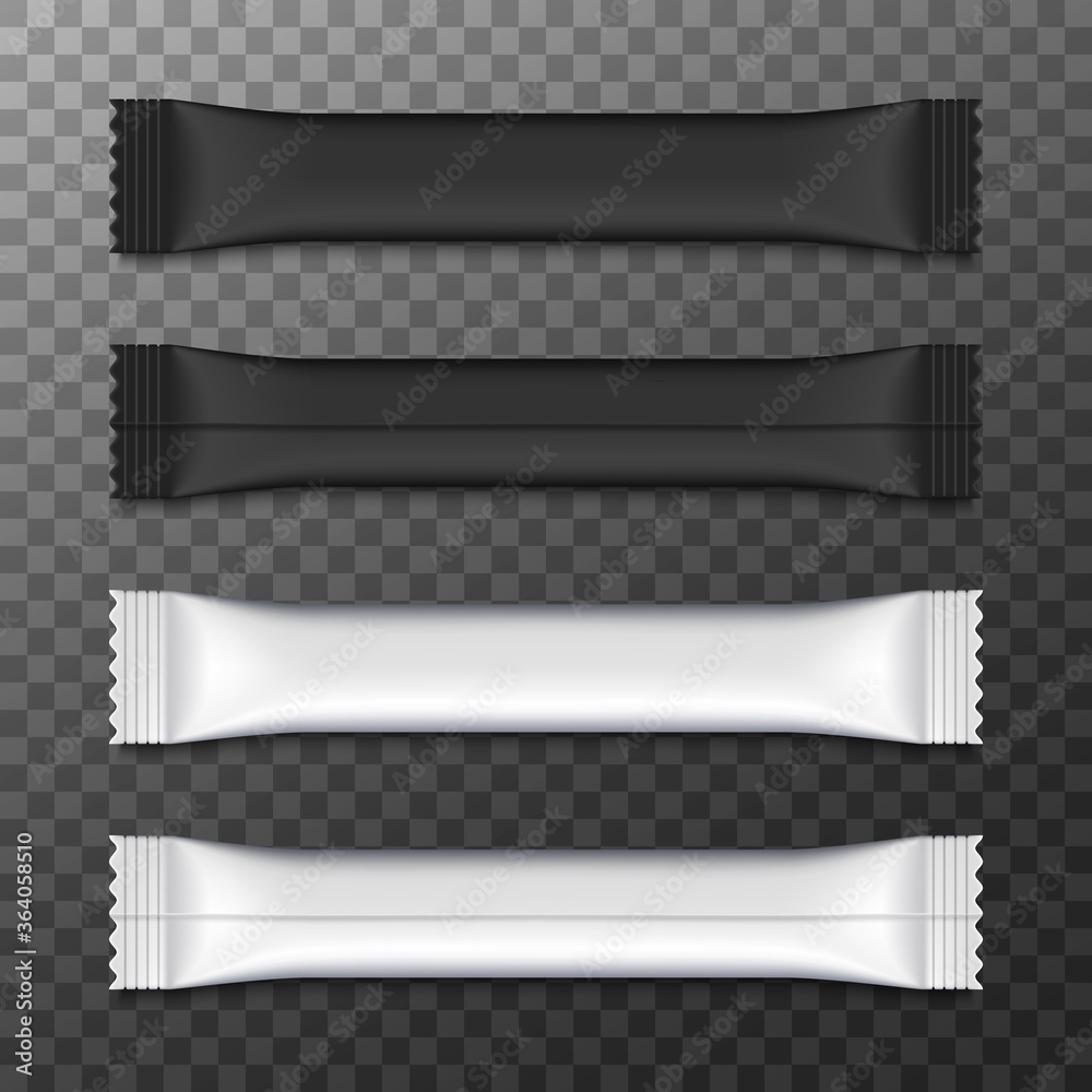 Blank packaging sticks. Packaging bag for food, sugar, salt, pepper, seasoning. Vector promotional mockup Blank packaging sticks. Packaging bag for food, sugar, salt, pepper, seasoning. Vector promotional mockup