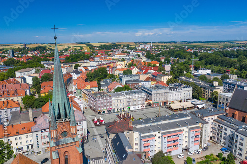Raciborz. Poland. Aerial view of main square and city center of Raciborz, Upp...