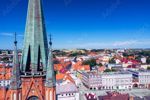 Raciborz. Poland. Aerial view of main square and city center of Raciborz, Upp...