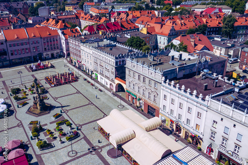 Raciborz. Poland. Aerial view of main square and city center of Raciborz, Upp...