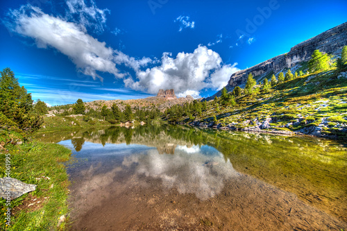 Lago di Limides in Dolomite Alps at summer day, Italy photo