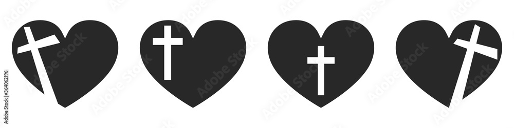 Heart shape with christian cross icon. Vector christian cross Heart shape with christian cross icon. Vector christian cross