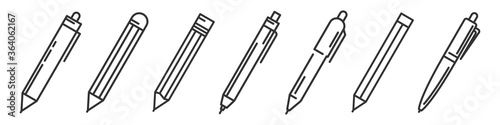 Pens and pencils isolated. Linear templates of ballpens and pencils