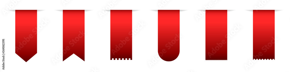 Fototapeta premium Set of red hanging ribbons. Vector ribbons isolated.