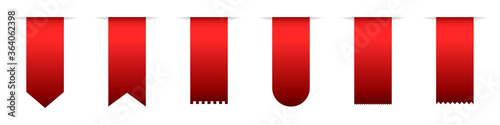 Set of red hanging ribbons. Vector ribbons isolated.