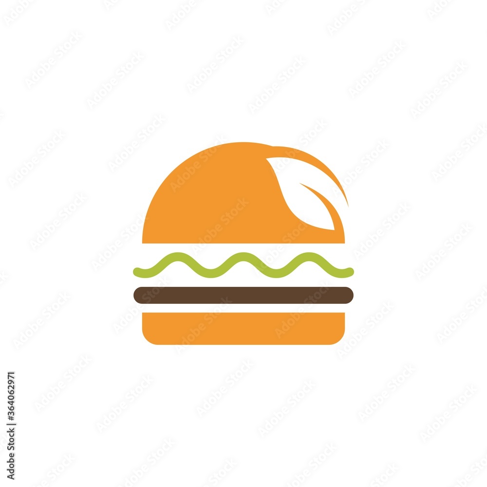 Burger with leaf Logo design template, Burger bakery logo design vector