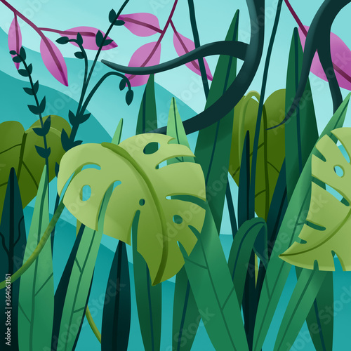 illustration of tropical leaves with various colors. for background and business cards