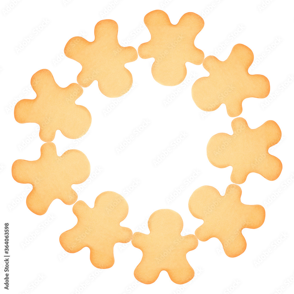 Pattern of gingerbread man without colored glaze on a white background, isolate Pattern of gingerbread man without colored glaze on a white background, isolate