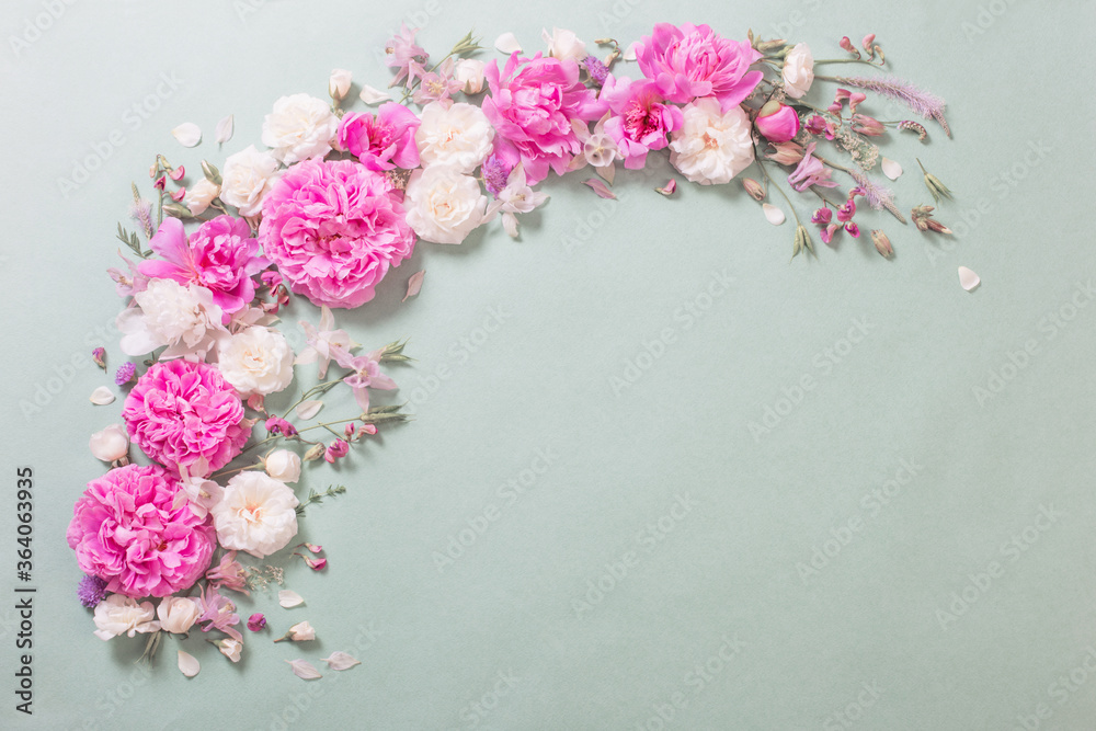 pink and white roses on paper background