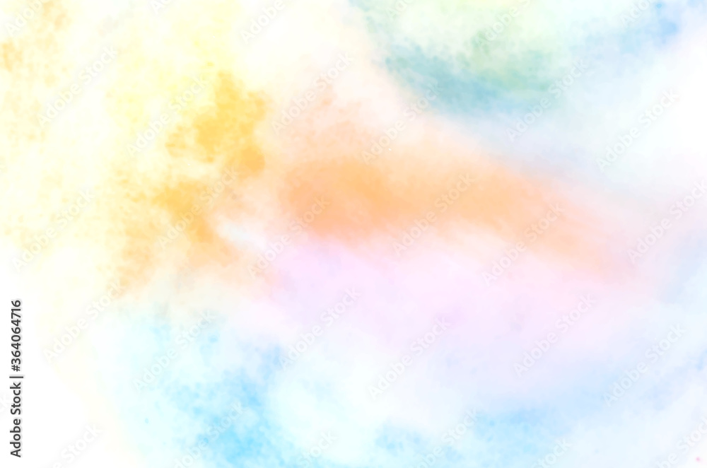 Soft pastel colorful aquarelle on white background, abstract watercolor gradient ink stain splatters, vector illustration.
