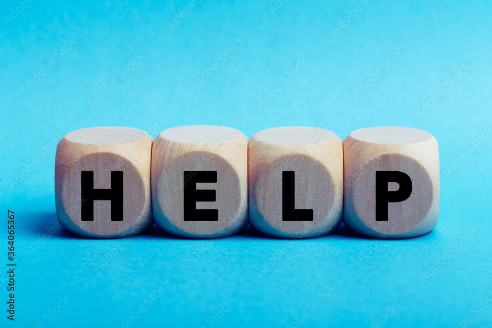 Help Concept Wooden Cube Blocks Help Concept Wooden Cube Blocks