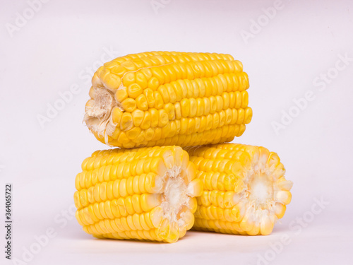 pieces of yellow corn, isolated corn, viewed from the side