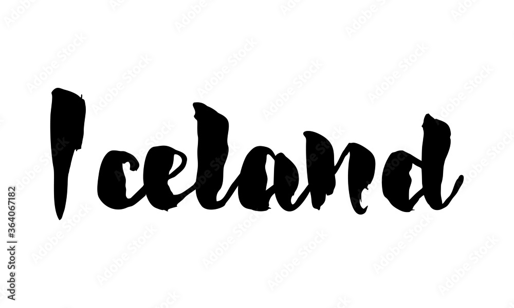 Fototapeta premium Iceland Country Name Handwritten Text Calligraphy Black Color Text on White Background