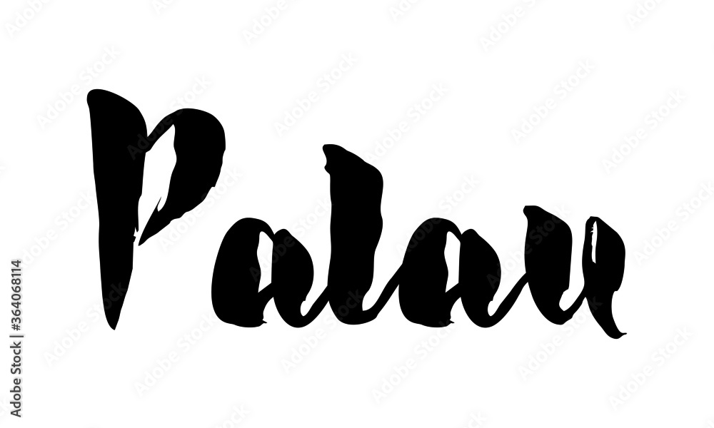 Obraz premium Palau Country Name Handwritten Text Calligraphy Black Color Text on White Background