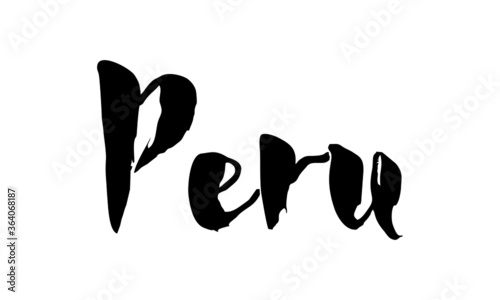 Peru Country Name Handwritten Text Calligraphy Black Color Text on White Background
