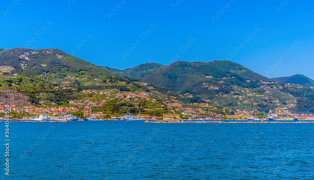 A panorama view towards Marola, adjacent to La Spezia, Italy in the summertime