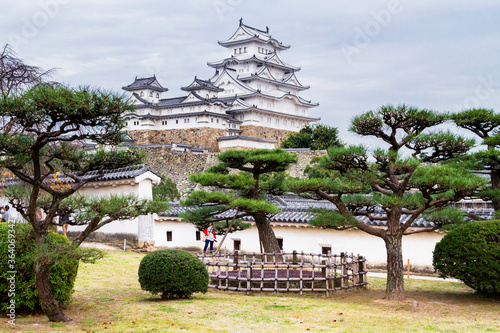 HIMEJI, JAPAN - NOV 15, 2015: Himeji Castle, Himeji City Skyline Cityscape Aerial View. Himeji Castle was first built by Akamatsu Norimura in 1333. It is the largest and most visited castle in Japan. photo