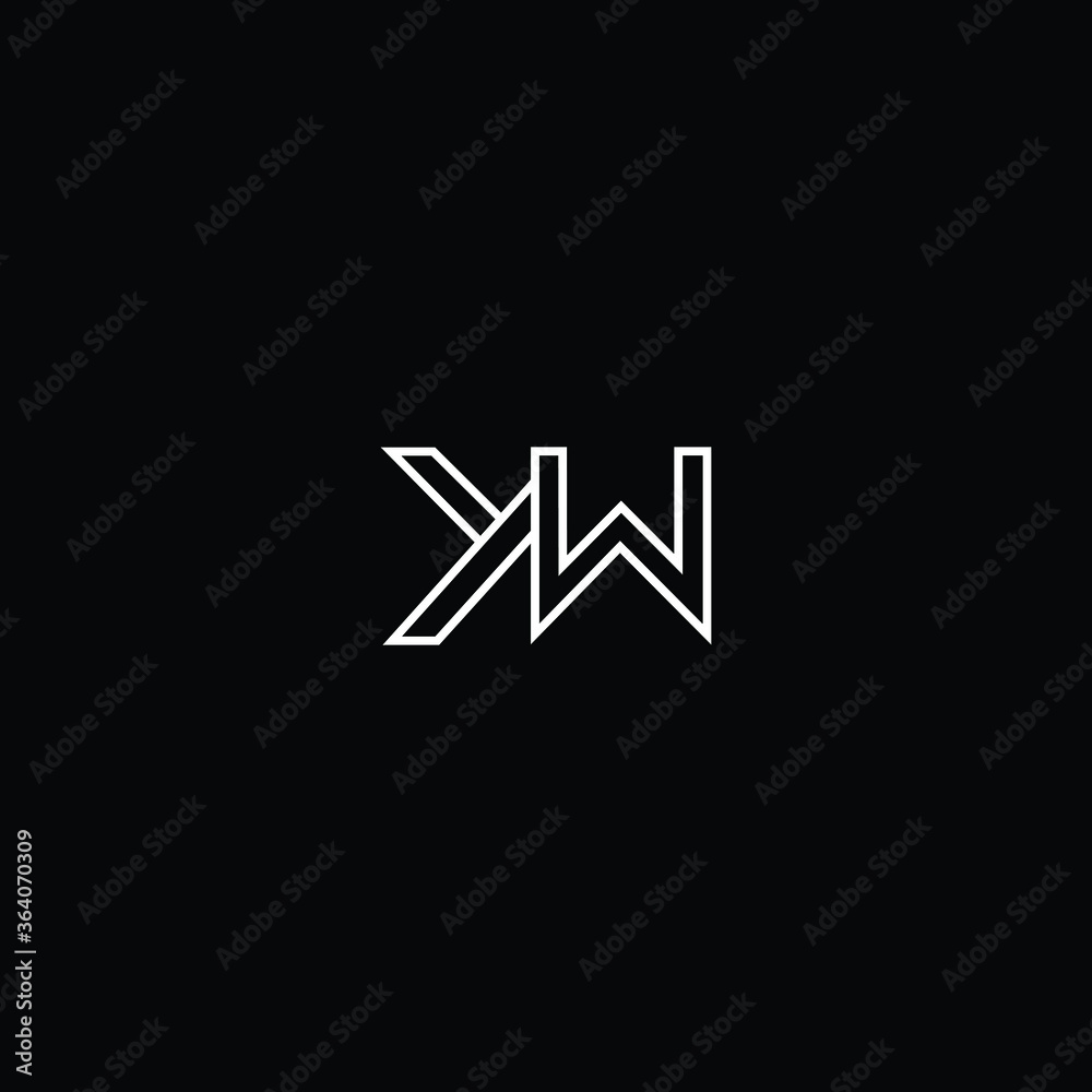 Minimal elegant monogram art logo. Outstanding professional trendy awesome artistic KW WK initial based Alphabet icon logo. Premium Business logo white color on black background
