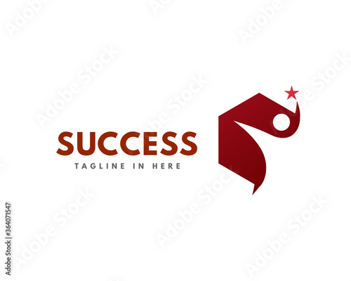 Hexagon Success human jump spirit reach star logo symbol design illustration