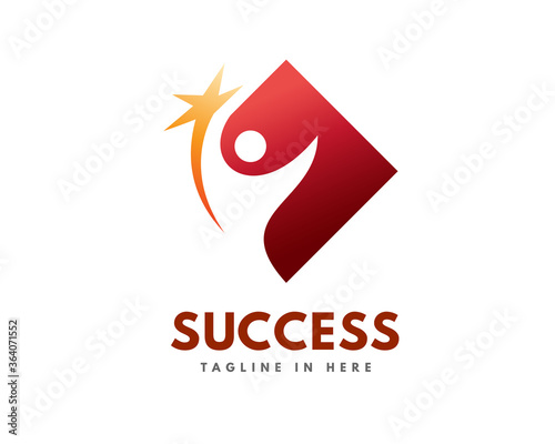 Square human jump reach star negative space logo symbol icon design illustration