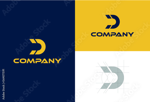 Logo Design For A Magnet Company.Letter D And Magnet Shape Are Combined.Clean And Simple.Grid system.Yellow and dark blue colors are used.Luxury.
