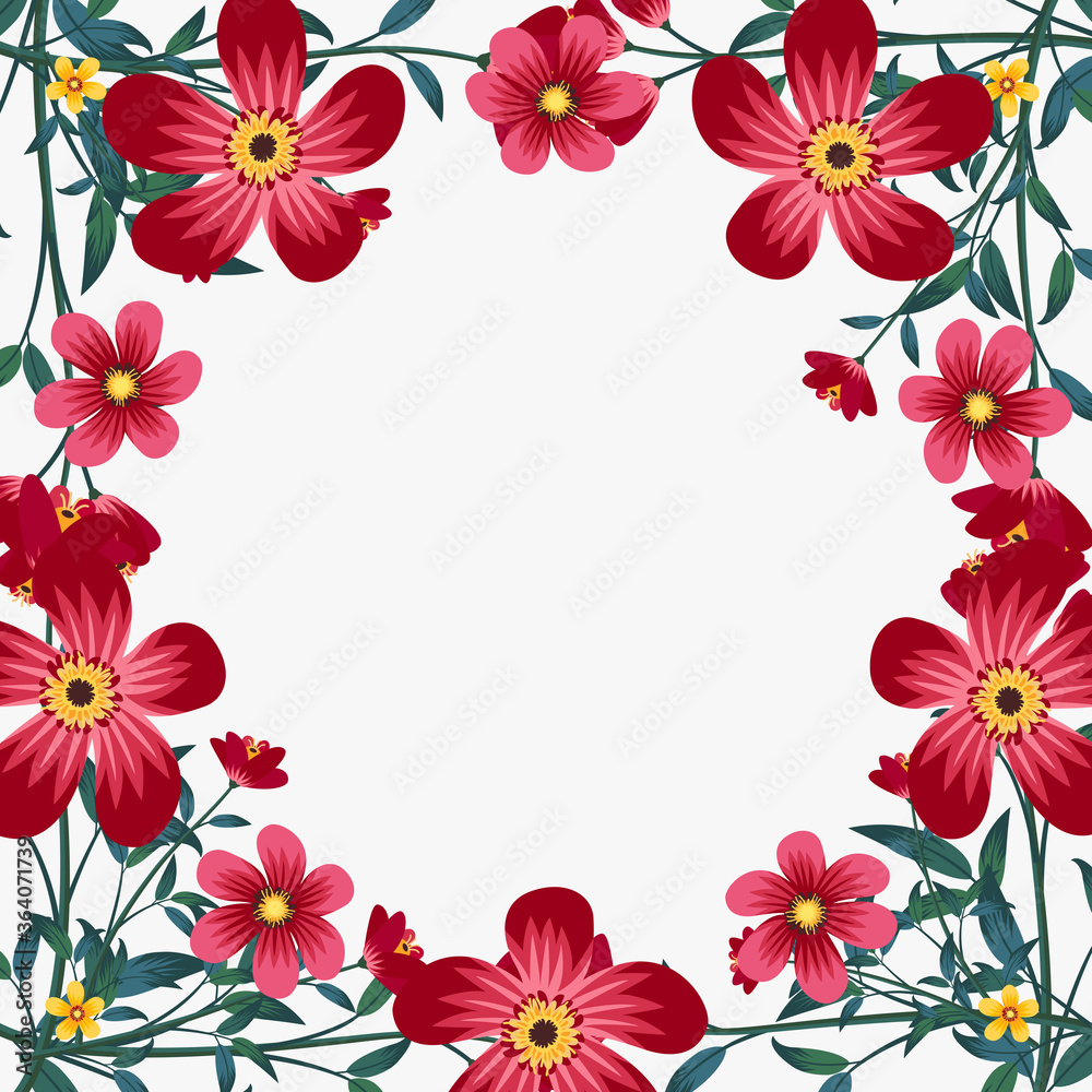 Vector peony flower circle shape frame drawing, Red and pink floral wreath ivy style with branch and leaves. Vector peony flower circle shape frame drawing, Red and pink floral wreath ivy style with branch and leaves.
