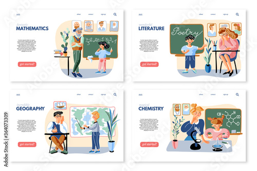School education, subject, lesson landing page set
