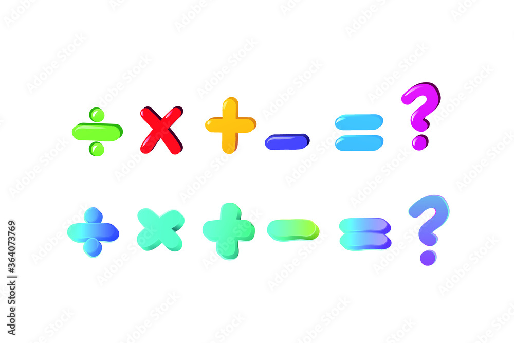 Naklejka premium Kids Colored math Symbol Set. pre school Cartoon Mathematical illustration 