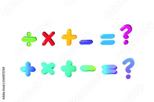 Kids Colored math Symbol Set. pre school Cartoon Mathematical illustration 