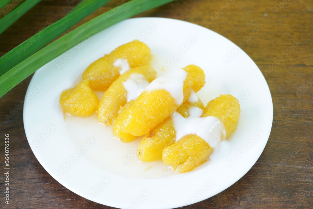 Banana in syrup and coconut milk, Thai dessert Banana in syrup and coconut milk, Thai dessert