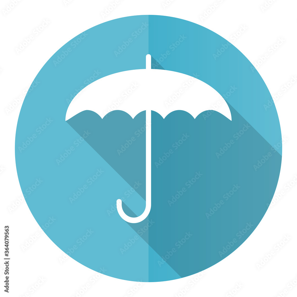 Umbrella vector icon, flat design blue round web button isolated on white background Umbrella vector icon, flat design blue round web button isolated on white background