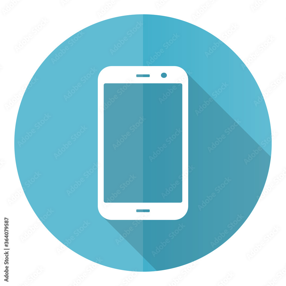 Smartphone vector icon, flat design blue round web button isolated on white background Smartphone vector icon, flat design blue round web button isolated on white background